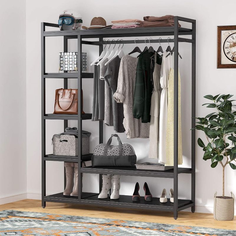 Tribesigns Freestanding Closet Organizer with 6 Storage Shelves and Hanging Bar, Large Standing Clothes Garment Rack, 4 of 9