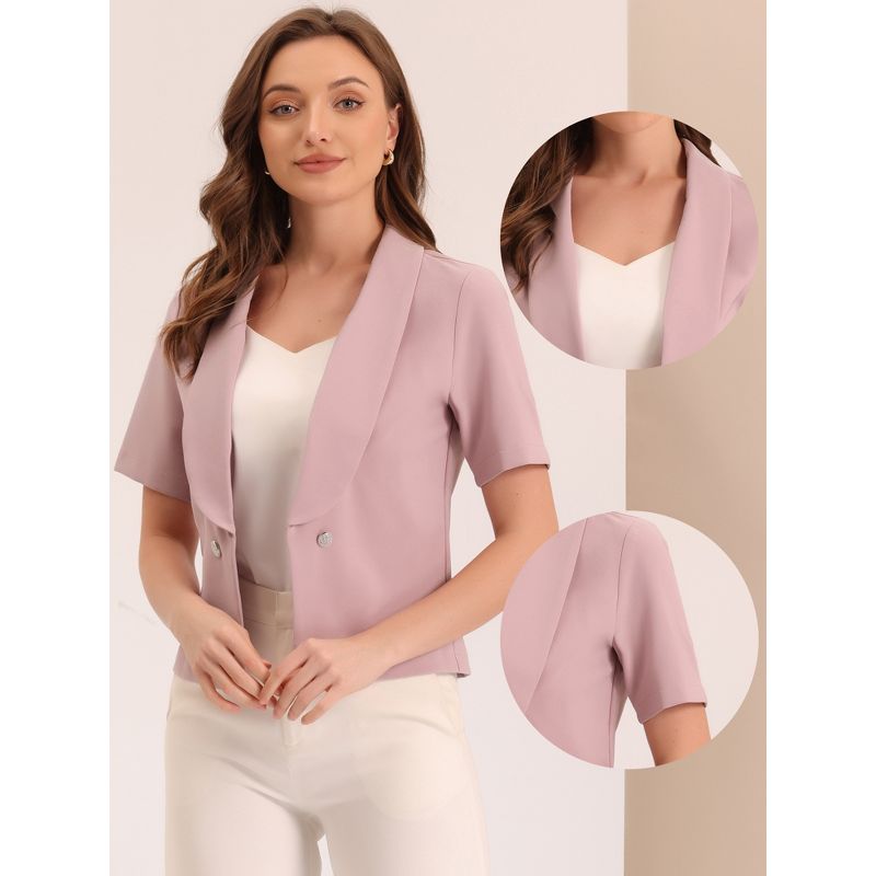 Allegra K Women's Regular Fit Shawl Collar Open Front Short Sleeve Work Office Suit Blazer, 2 of 6