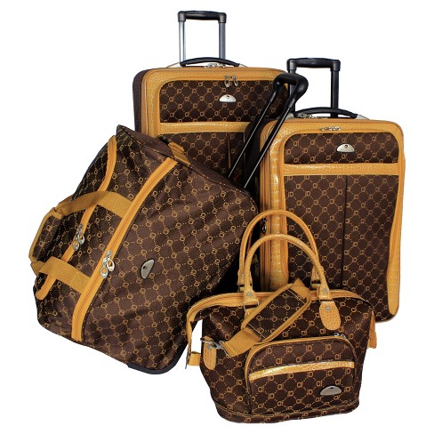 American Flyer Signature Fabric 4 Piece Luggage Set in Chocolate Gold