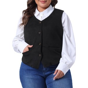 Agnes Orinda Women's Plus Size Fully Lined 4 Button V-Neck Business Faux Suede Fashion Vests - 1 of 4
