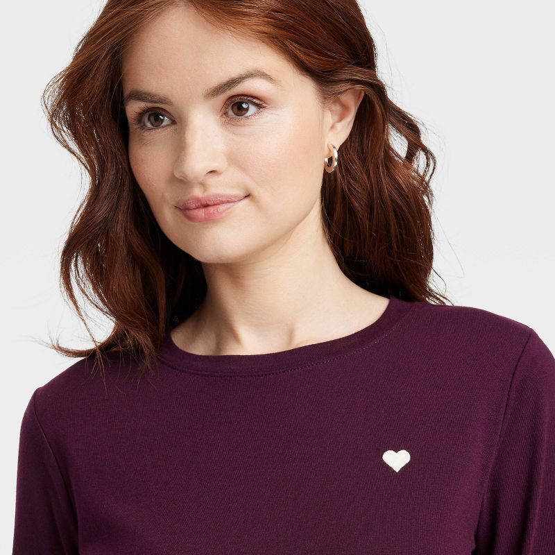 Women's Long Sleeve Embroidered Heart T-Shirt - A New Day™, 5 of 8
