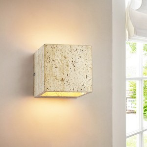Rennnsan Pindora Hardwired Rectangular Yellow Travertine Stone Modern Organic LED Wall Sconce in Yellow - 1 of 4