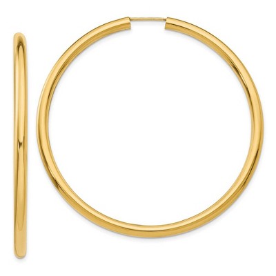 Black Bow Jewelry 3mm x 55mm 14k Yellow Gold Polished Endless Tube Hoop Earrings