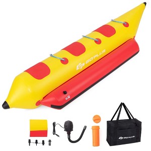 Costway 3-Person Inflatable Banana Boat with Boating and Water Sports Electric Air Pump - 1 of 4