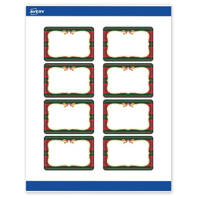 Avery Labels, 2" x 3", Gold-Red-Green Plaid, Matte, 80ct