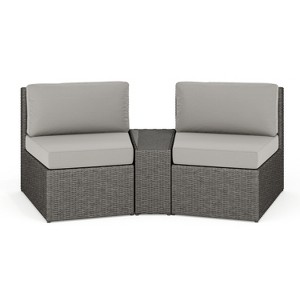 Martha Stewart Bedford Set of 2 Indoor-Outdoor Modular Patio Curved Sectional Sofa Seats and Side Table in Rattan Wicker with All-Weather Cushions - 1 of 4