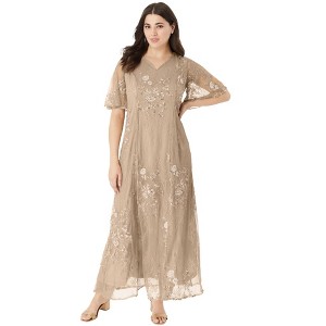 Roaman's Women's Plus Size V Neck Embellished Lace Gown - 1 of 4