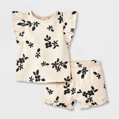Image of Baby Girls' Ruffle Top & Bottom Set - Cat & Jack™ Cream 6-9M