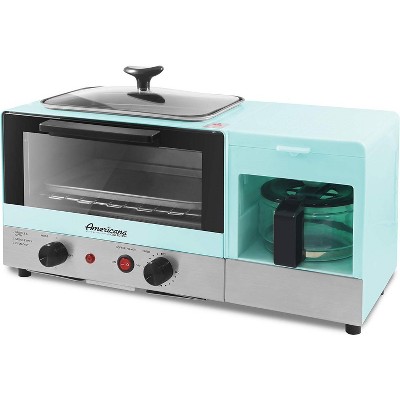 Elite Gourmet Americana 2 Slice 9.5" Griddle With Glass Lid Breakfast Center Coffee Maker Toaster Oven - Great For Homes Or Offices