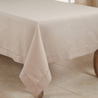 60" Hemstitch Border Design Tablecloth Taupe - Saro Lifestyle