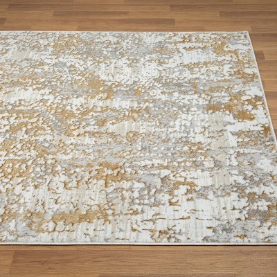 Gold and White Modern Abstract 5' x 7' Area Rug