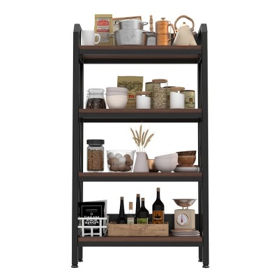 LIVAREEmlen Bakers Rack Storage shelves 4-Level Metal and Wooden Shelves,Kitchen Organizers,for Garage,Pantry,Bathroom,Closet