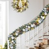 9FT Christmas Garland with Lights,Champagne Gold,Pre-Lit Christmas Garland with Ball Ornaments,Ribbons & Artificial Antlers for Door Mantle Stairs - 2 of 4