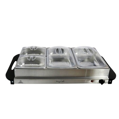 MegaChef Stainless Steel Buffet Server with 3 Sectional Trays