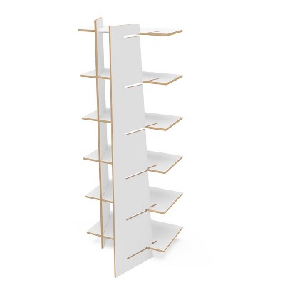 EcoFriendly White and Light Brown Wood Ladder Bookcase with 6 Shelves