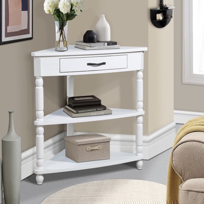 GlasFlength Console Tables with Curved Legs, ModernLuxe, Simplicity Triangle Console Table, for Living Room, White, 20"*33.86"*34.6"