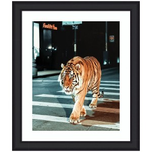 Kate and Laurel Framed Art Tiger in the City at Night 2 by Michael Schauer, 23x27, Oliver Black Narrow - 1 of 4