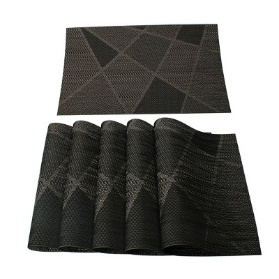 6 Pcs 18" x 12" PVC Washable Heat-resistant Cross Woven PVC Non-slip Placemat Black  - PiccoCasa