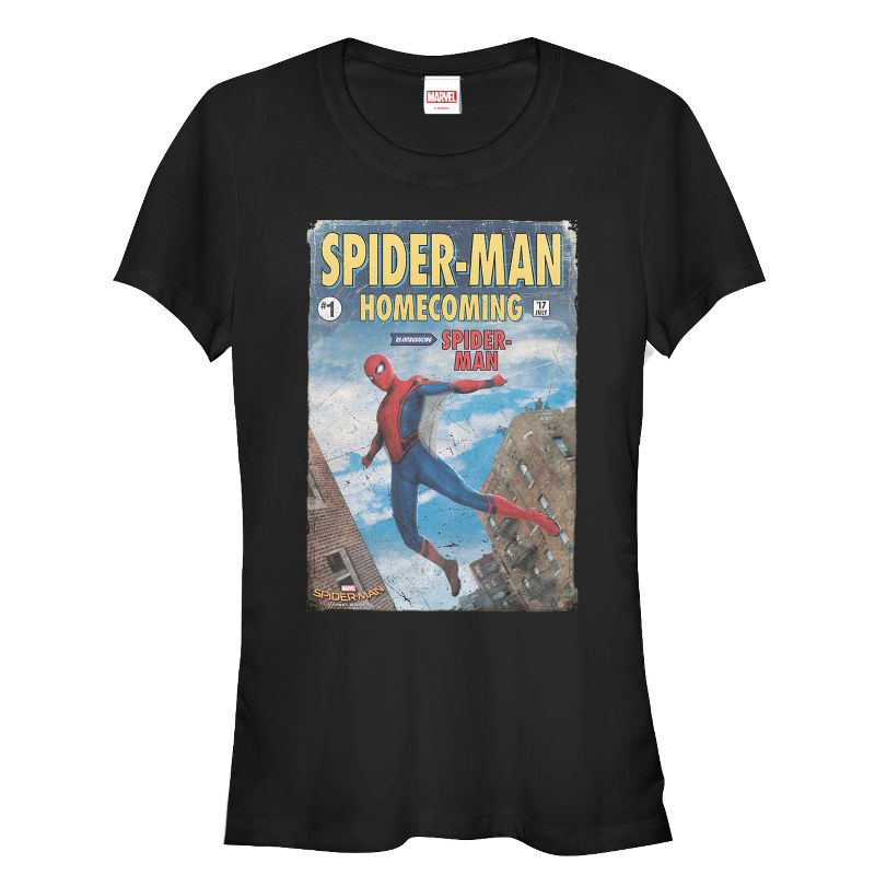 Juniors Womens Marvel Spider-Man: Homecoming Comic Book T-Shirt, 1 of 4