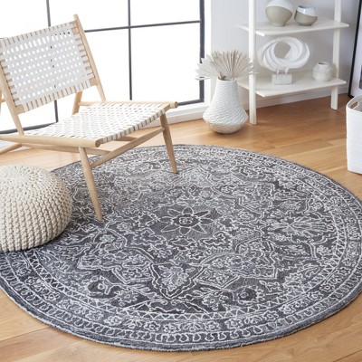 Black Round Hand-Tufted Wool Medallion Area Rug