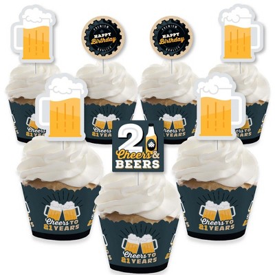 Big Dot of Happiness Cheers and Beers to 21 Years - Cupcake Decoration - 21st Birthday Party Cupcake Wrappers and Treat Picks Kit - Set of 24