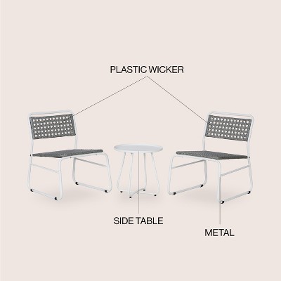 Freja White and Gray Faux Rattan 3-Piece Patio Set