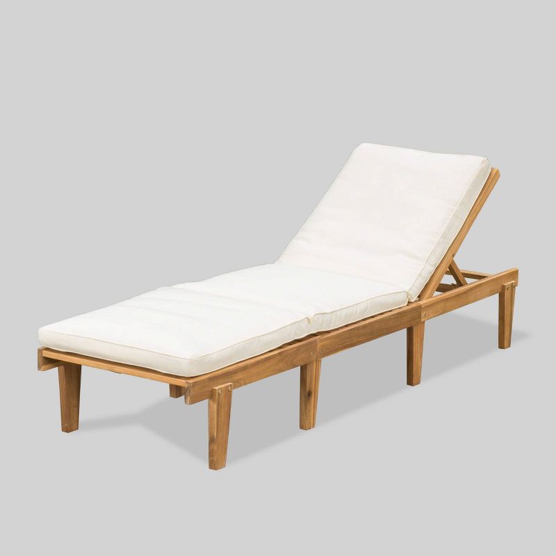 Ariana Acacia Wood Patio Chaise Lounge with Cushion -Teak Finish - Christopher Knight Home, 1 of 8
