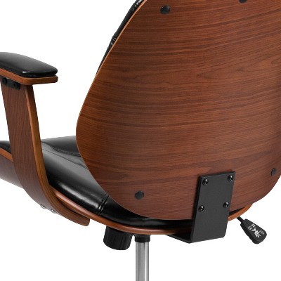 Mid-Back Black LeatherSoft Executive Wood Swivel Office Chair