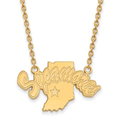 Black Bow Jewelry 10k Yellow Gold Indiana State Sycamores NCAA Necklace 18 Inch