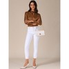 INSPIRE CHIC Women's Satin Puff Long Sleeve Mock Neck Tie Front Casual Business Work Shirts - 3 of 4