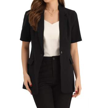 Allegra K Women's Office Work Lapel Short Sleeve Button Down Open Front Blazers with Pockets