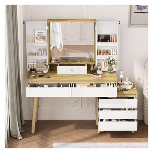 Makeup Vanity Desk with 3 Color Modes LED Lighted Mirror, Vanity Table - 1 of 4