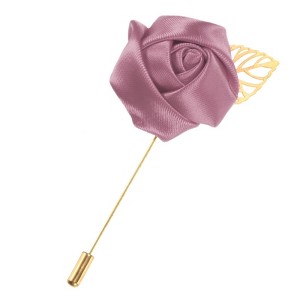 Unique Bargains Wedding Groom Suit Ribbon Rose Flower Lapel Pin with Gold Leaf 1 Pc - 1 of 4