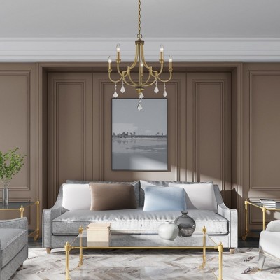 Antique Brass 5-Light Mini Crystal Chandelier