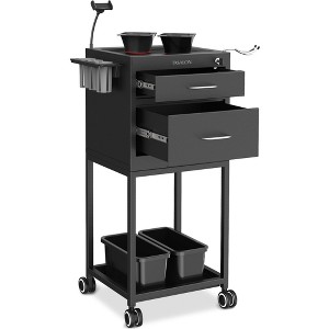 TASALON Lockable Metal Salon Trolley Cart with 2 Magnetic Bowls, Mobile Hair Stylist Station for Tools Storage - Black - 1 of 4
