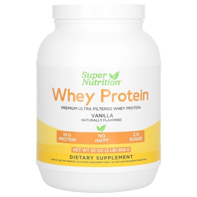 Super Nutrition Ultra Filtered Whey Protein Powder with Stevia Leaf Extract, Monk Fruit Extract, Sunflower Lecithin., Non-GMO, and rbST Free, Vanilla,