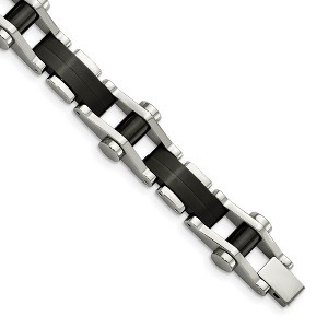 Black Bow Jewelry Mens 14mm Stainless Steel Polished & Black Plated Link Bracelet, 8 In - 1 of 4