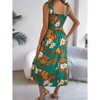 Womens Summer Floral Maxi Dresses Sleeveless Smocked Spaghetti Strap A Line Flowy Beach Long Desses - 3 of 4