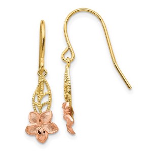 Black Bow Jewelry Small Two Tone Plumeria Dangle Earrings in 14k Yellow and Rose Gold - 1 of 4