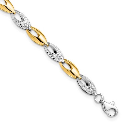 Black Bow Jewelry 14k Two Tone Gold 5mm Diamond Cut Link Bracelet 7 Inch