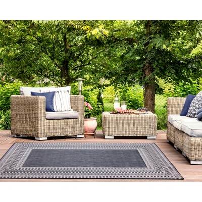 Navy and Ivory Flatwoven Wool Synthetic Rectangular Rug