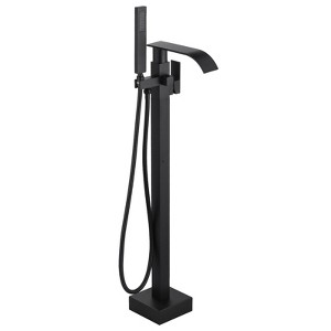 WOWOW Brass Waterfall Single-Handle Floor Mount Freestanding Bathtub Faucet with Hand Shower - 1 of 4