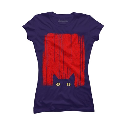 Junior's Design By Humans Black Cat By clingcling T-Shirt