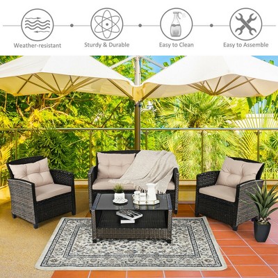 Costway 8-Piece Beige Cushioned Rattan Patio Furniture Set with Coffee Tables