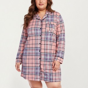 Anna-Kaci Lounge Women's Plaid Long Sleeve Sleep Shirt with Soft Brushed Fabric, Classic Button-Front Design and Above-Knee Silhouette - 1 of 4