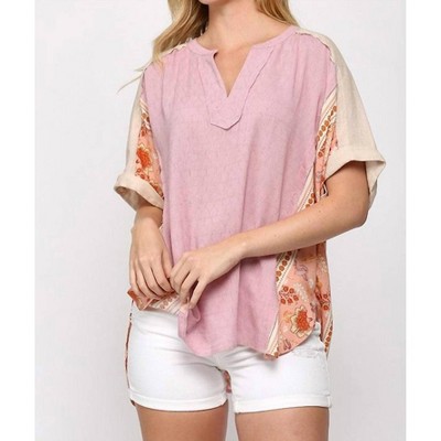 Women's Solid And Print Mixed Top - GiGiO