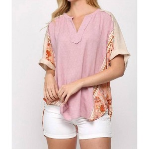 Women's Solid And Print Mixed Top - GiGiO - 1 of 3