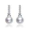 Guili Sterling Silver Rhodium Plated White Round Genuine Freshwater Pearl with Clear Round Cubic Zirconia Drop Earrings, a True Classic of Grace - 3 of 3