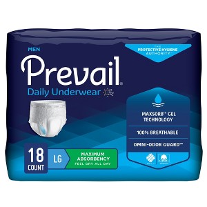 Prevail Daily Underwear Disposable Underwear Male Pull On with Tear Away Seams Large, PUM-513/1, Maximum, 72 Ct - 1 of 3
