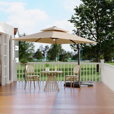 10' x 10' Heavy Duty Square Solar Cantilever Umbrella, 2-Tier Aluminum  Outdoor Patio Umbrella with Weighted Base 360-Degree Rotation for Backyard